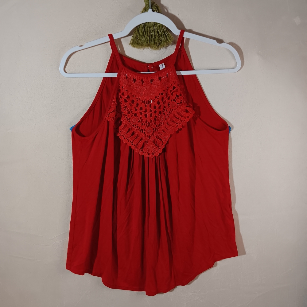 BLUE TIME 🪞 Red Crochet Detail Tank Top